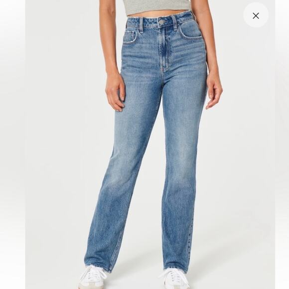 Hollister Ultra High Rise Stacked Vintage Straight Leg Jeans 5 / 27W 31L - Picture 1 of 10